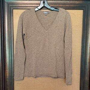 Neiman Marcus Taupe V-Neck Sweater